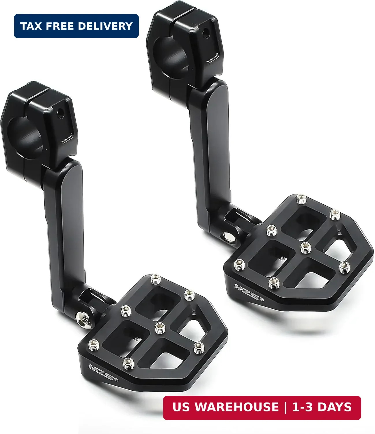 MZS 1.25″ Highway Pegs, Motorcycle Adjustable Highway Foot Pegs Mount Long Angle