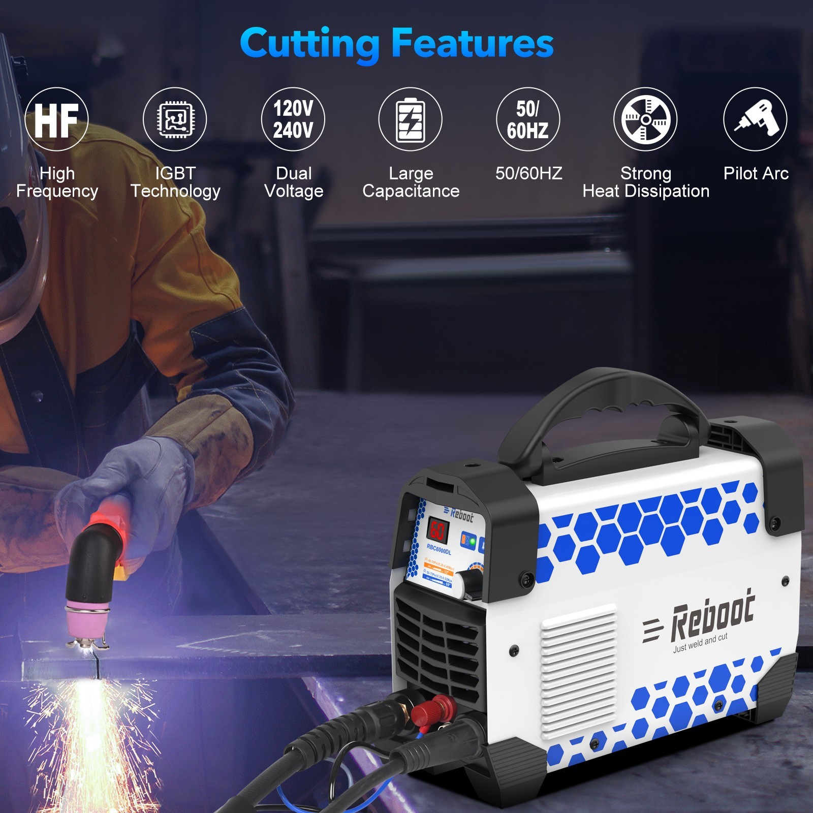 Reboot Plasma Cutter RBC6000DL PRO, 60 Amp Non Touch Pilot Arc Plasma Cutter