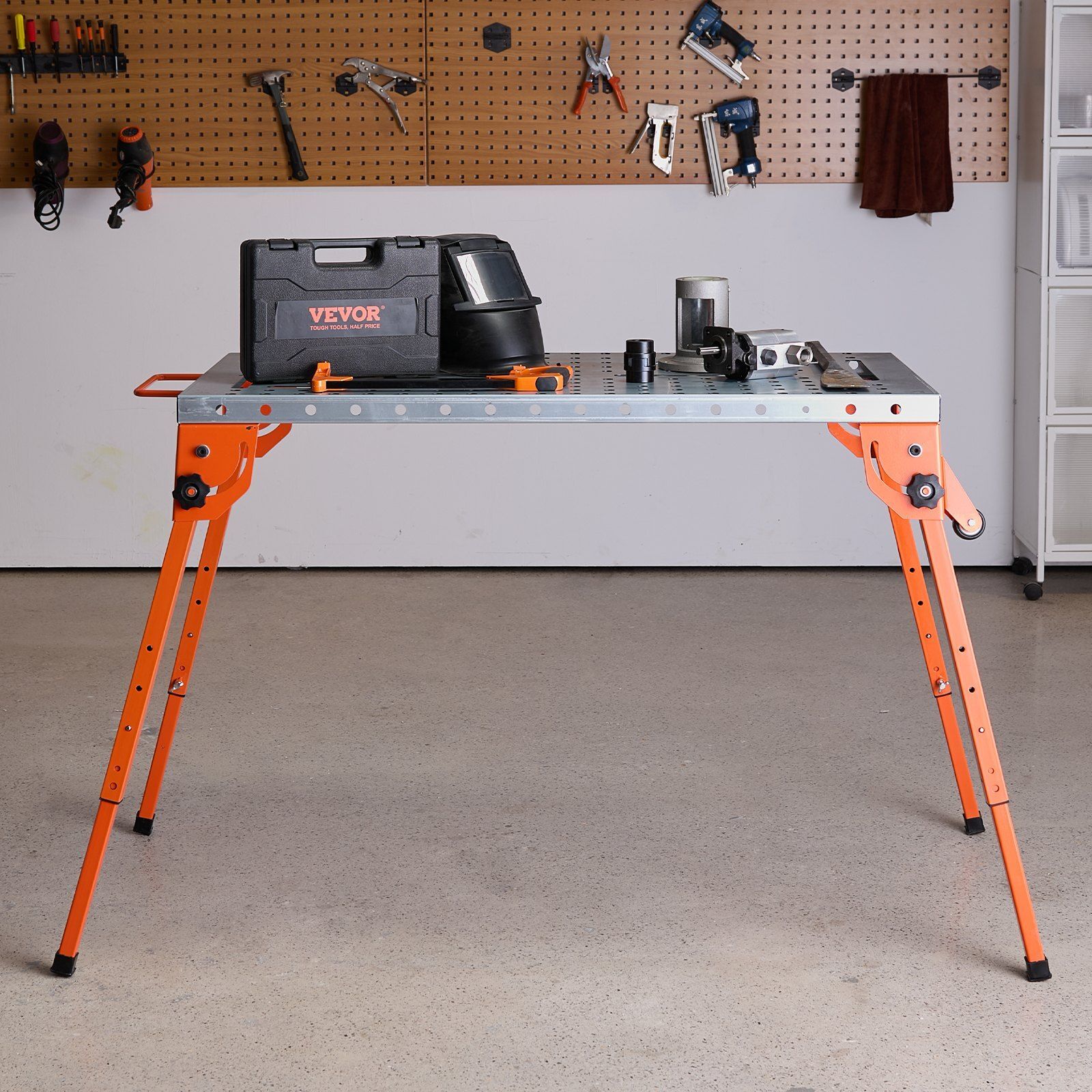 44″ x 21″ Welding Table 500LBS – Folding Workbench with 4-Level Height