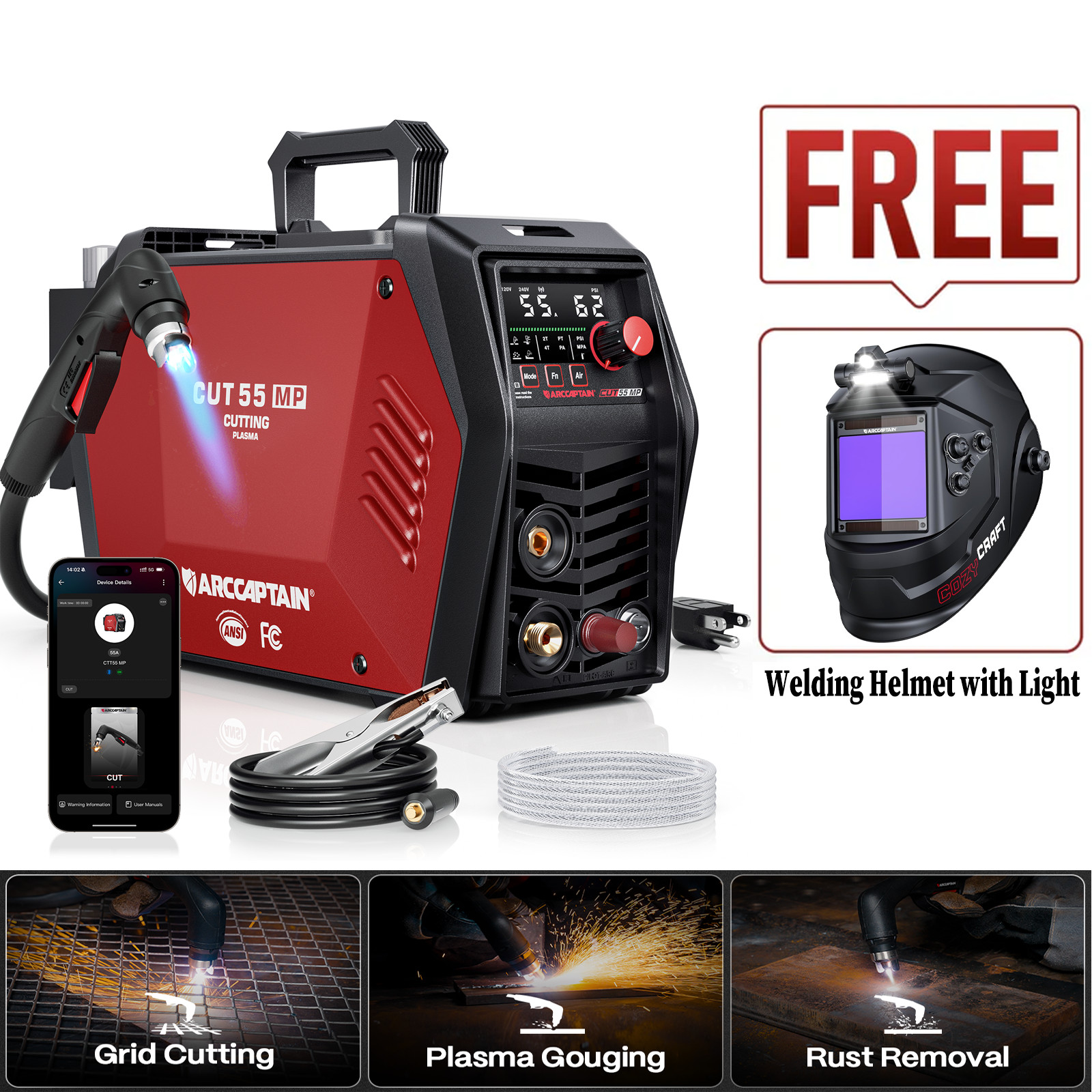 ARCCAPTAIN CUT55 MP Non-HF Plasma Cutter Pilot Arc Blowback iControl 120/240V US