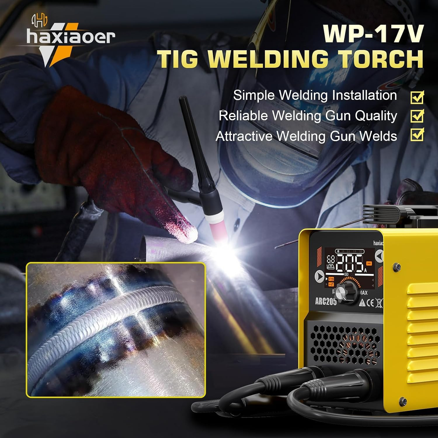 Tig Torch WP-17V TIG Welding Torch, 10FT Cable with Quick Connect and Adapter fo