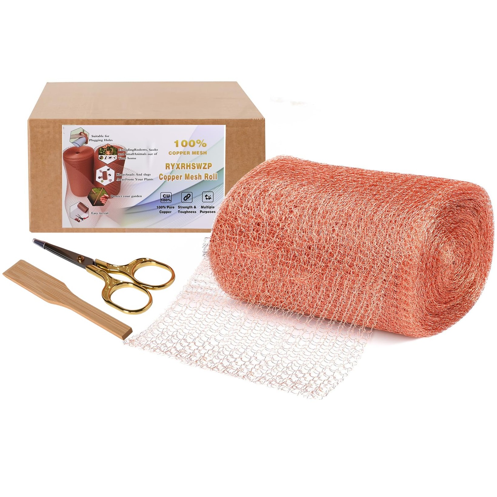 Copper Mesh Rodent Control Wool for Slugs 5 inx32 ft, Reddish-Brown