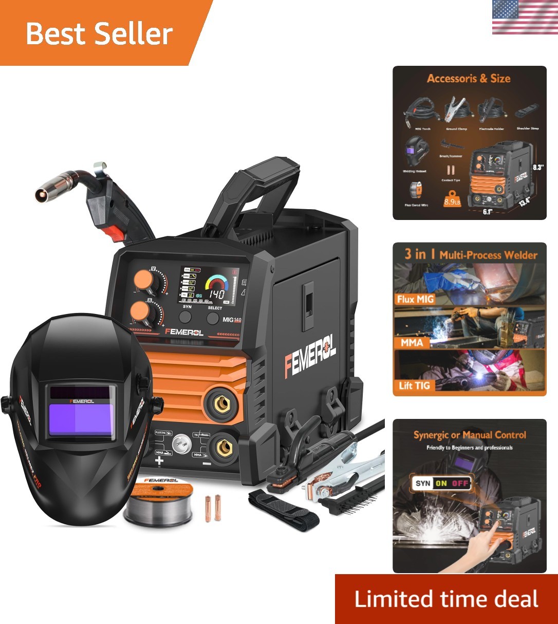Versatile MIG Welder 110V – 140A with Digital Display & Complete Accessory Kit