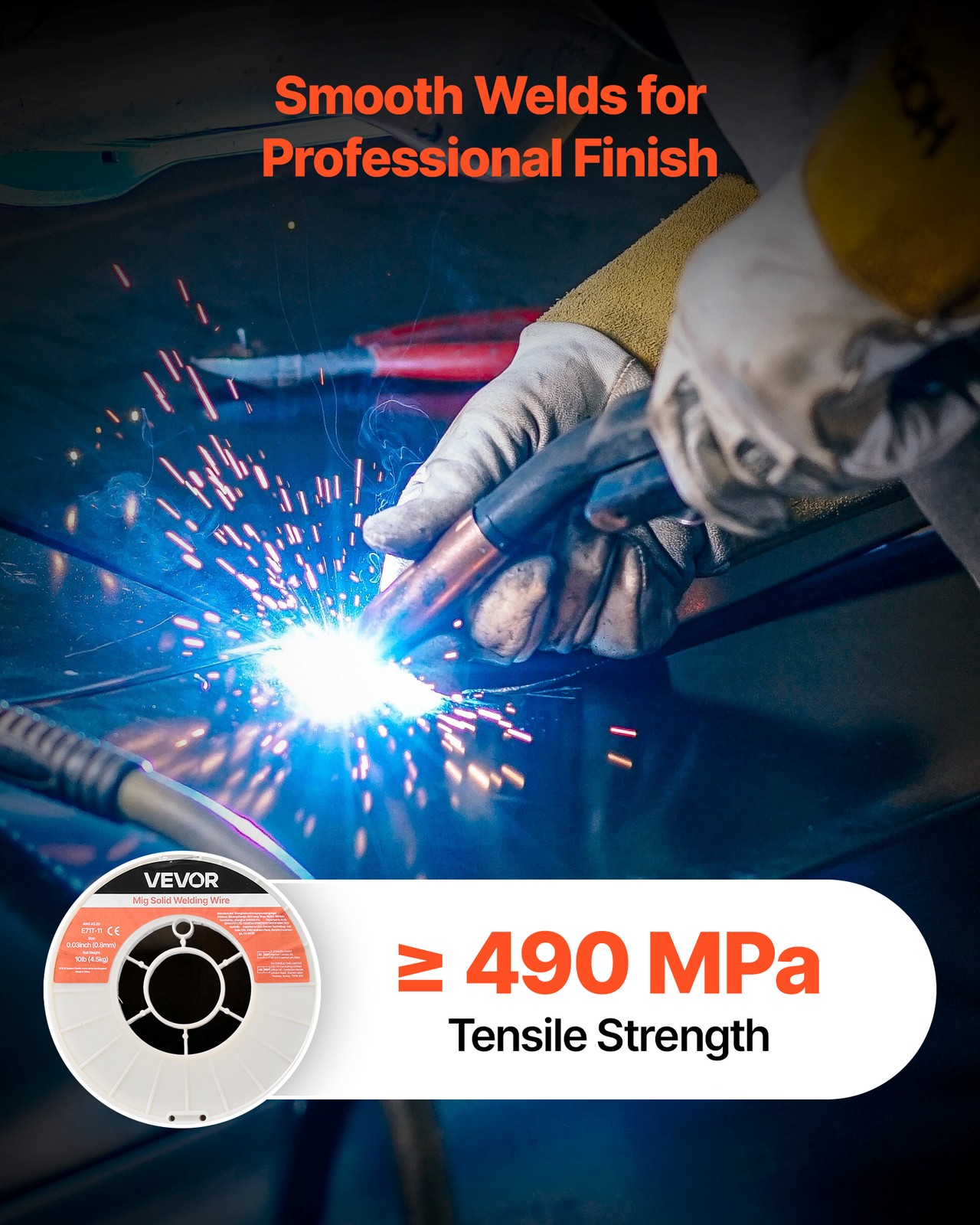 VEVOR Flux Core MIG Welding Wire E71T-11 0.03″ 10LBS Gasless Mild Steel MIG Wire