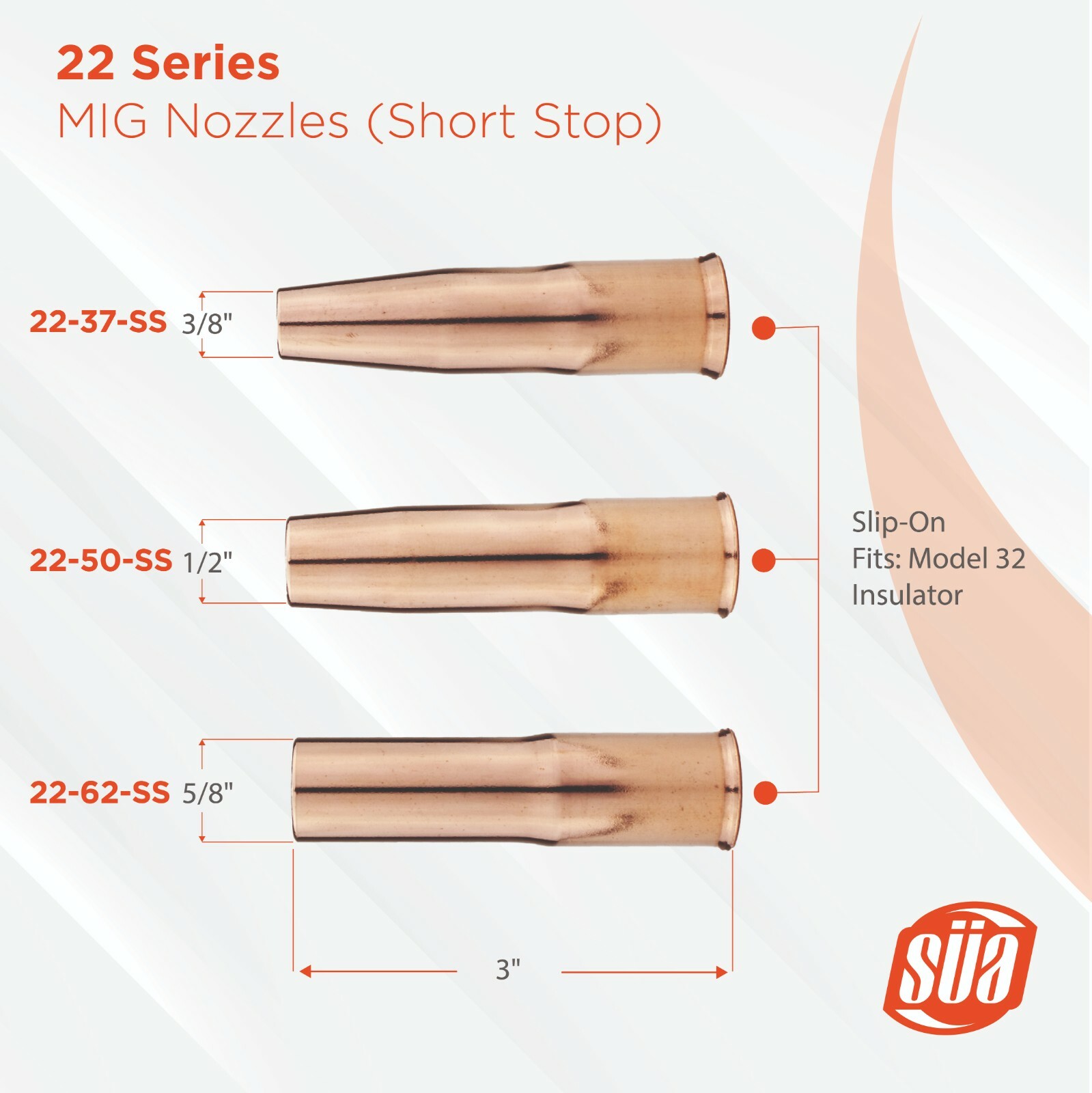 MIG Nozzle, Replacement for LIN 200-400, Tweco #2-#4 Mod: 22 Slip-On, Short Stop