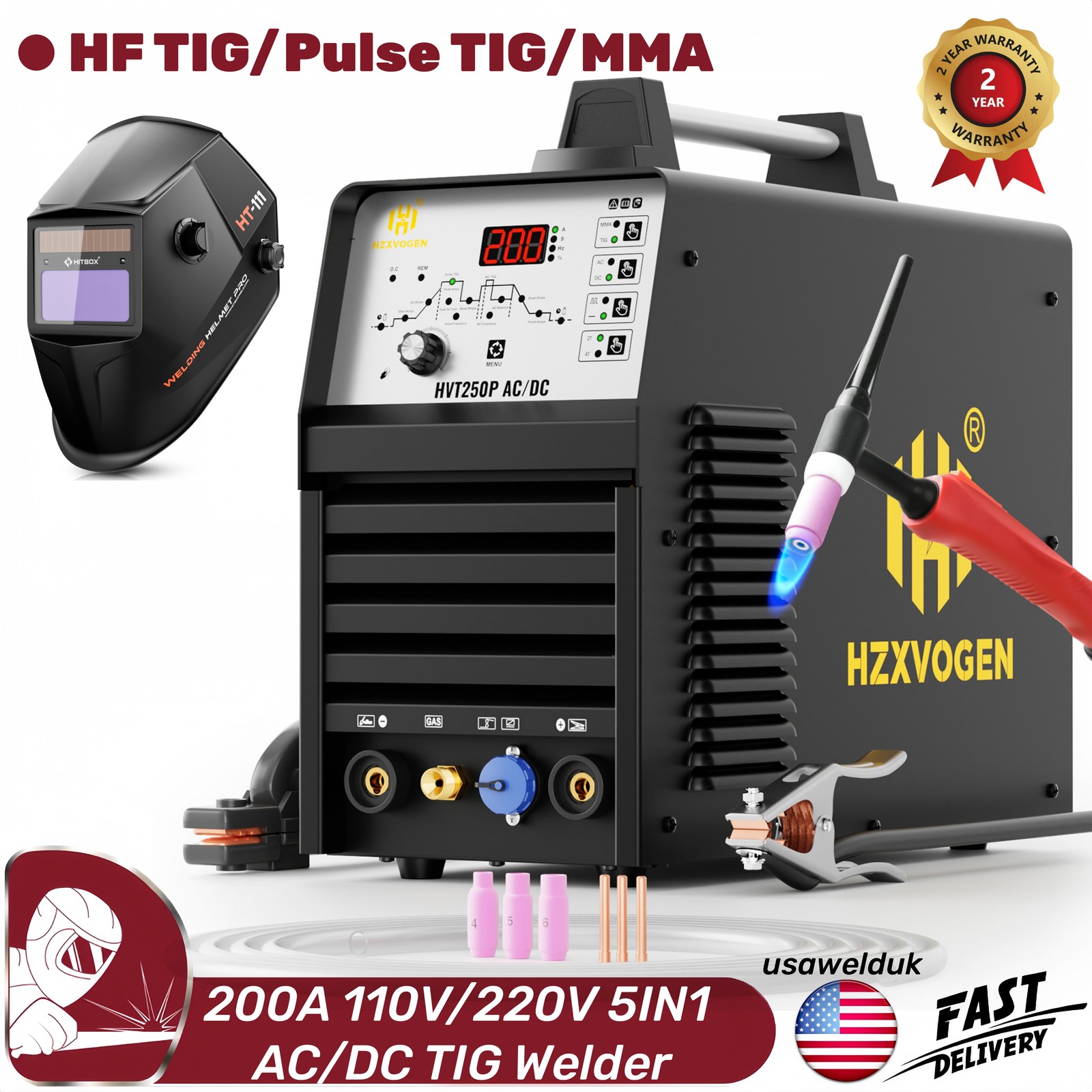200A AC/DC Aluminum TIG Welder with Pulse TIG/HF TIG/Pulse TIG/SPOT TIG/Stick