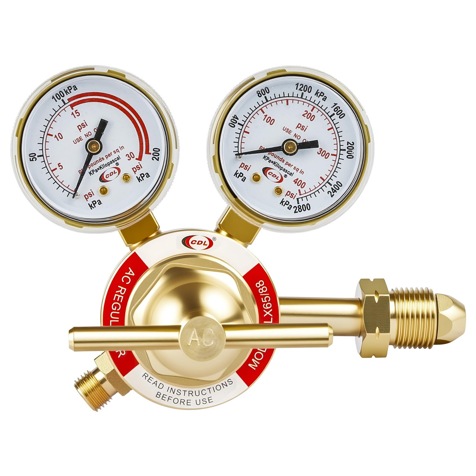 LX65 Medium Duty Acetylene Regulator CGA510,Forged Brass,Large Tank Gauge Cut…