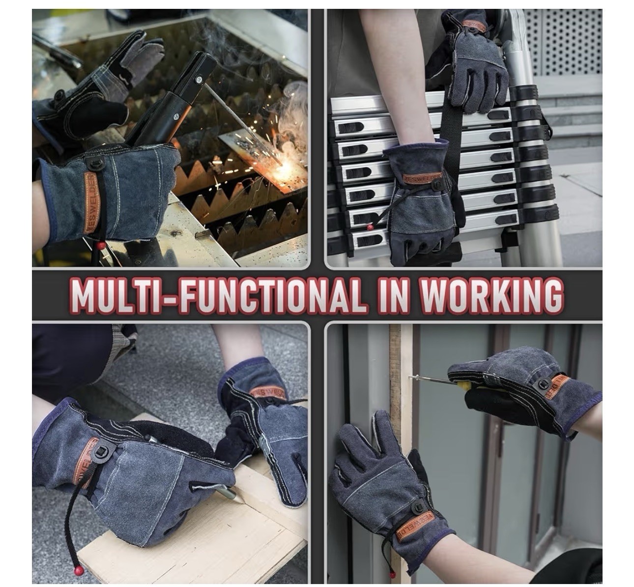 Leather Work Gloves – Cowhide Reinforced Fingers & Palm for Welding/Gardening