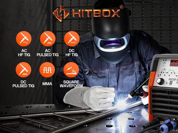 HITBOX 5in1 Aluminum AC DC TIG Welder Pulse/HF 200A MMA TIG Welder + Foot Pedal