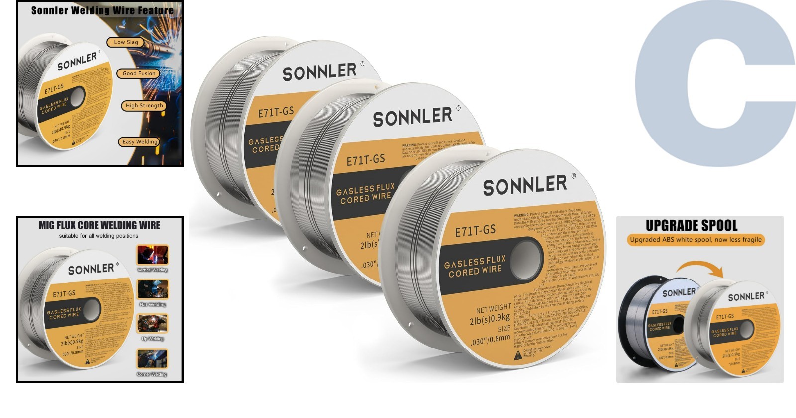 3 Pack of 2lbs E71T- Low Splatter Flux Core Welding Wire for MIG Efficiency