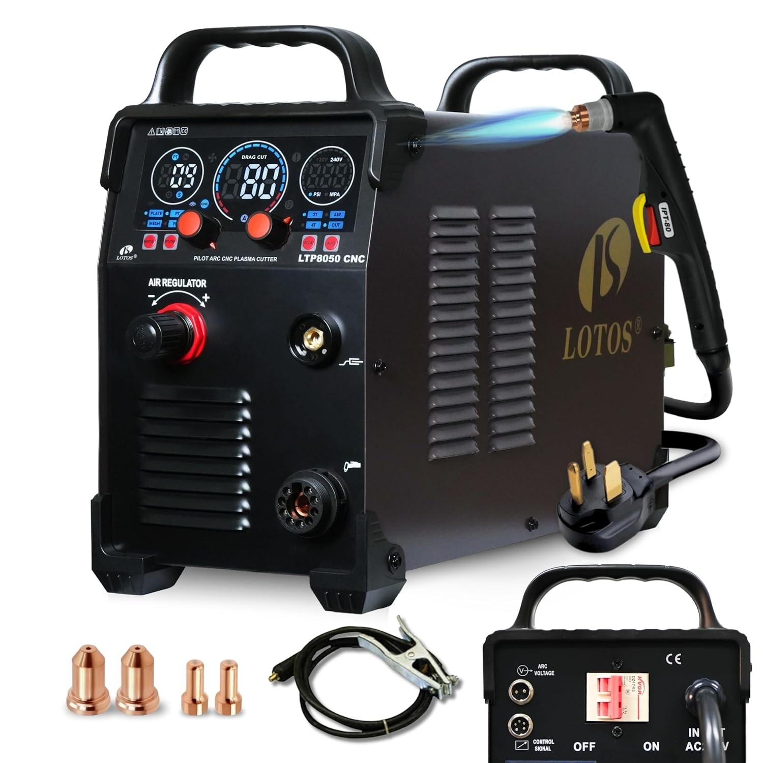 LOTOS LTP8050 CNC 80AMP Blow Back Arc Plasma Cutter, CNC Interface Ready, HTC/Ar