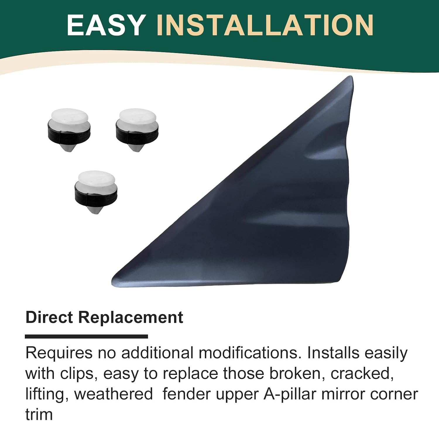 Exterior Fender Upper A-Pillar Mirror Corner Triangle Molding Panel Plastic Trim