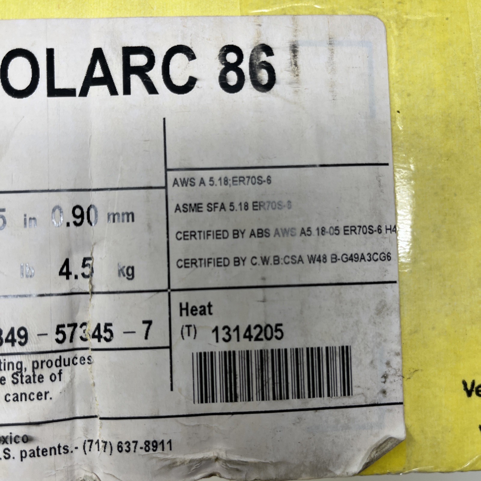 ESAB Spoolarc 86 AWS A5.18 ER70S-6, .035, 10 lb spool 138TF05