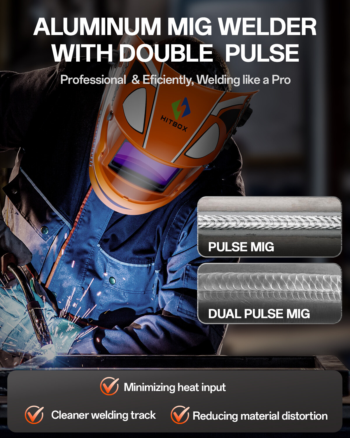 110/220V 200A 7in1 MIG Welder for Aluminum and Steel,Pulse MIG/TIG/MMA&Alu Wire