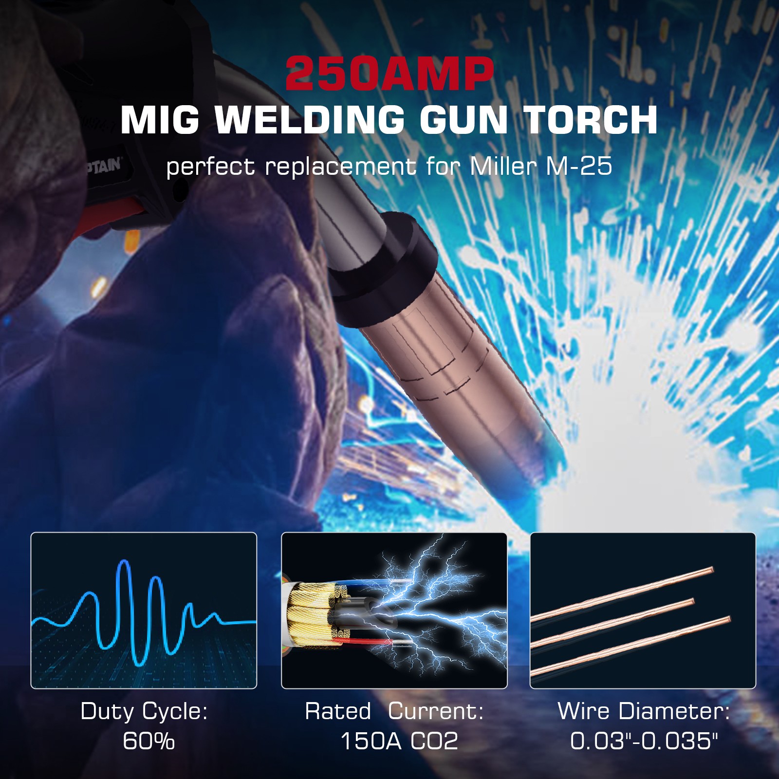 ARCCAPTAIN Miller M25-15 MIG Gun – 250Amp Replacement MIG Welding Torch