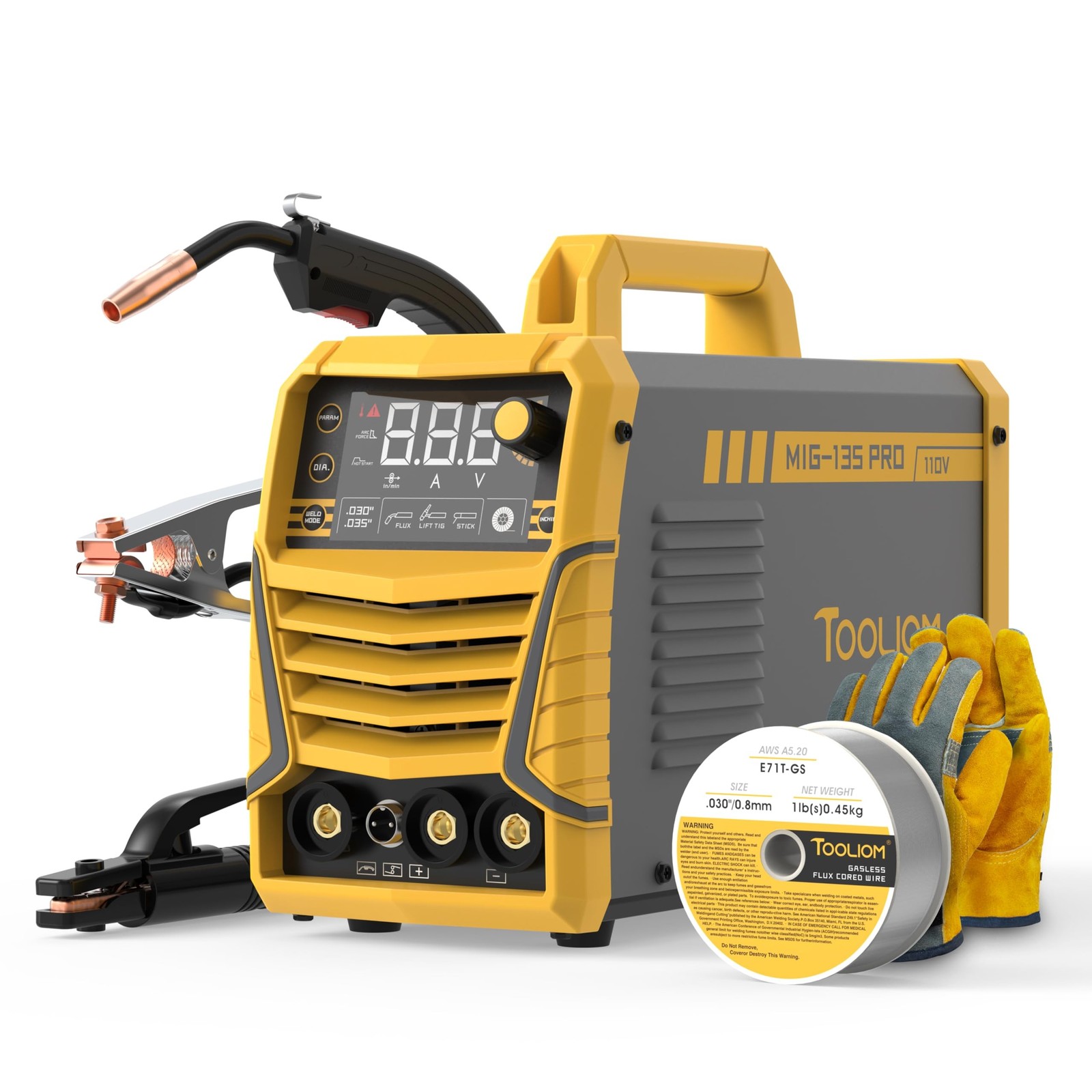 TOOLIOM 135A Gasless Flux Core MIG Welder 110V MIG Welder Flux MIG/Lift TIG/S…