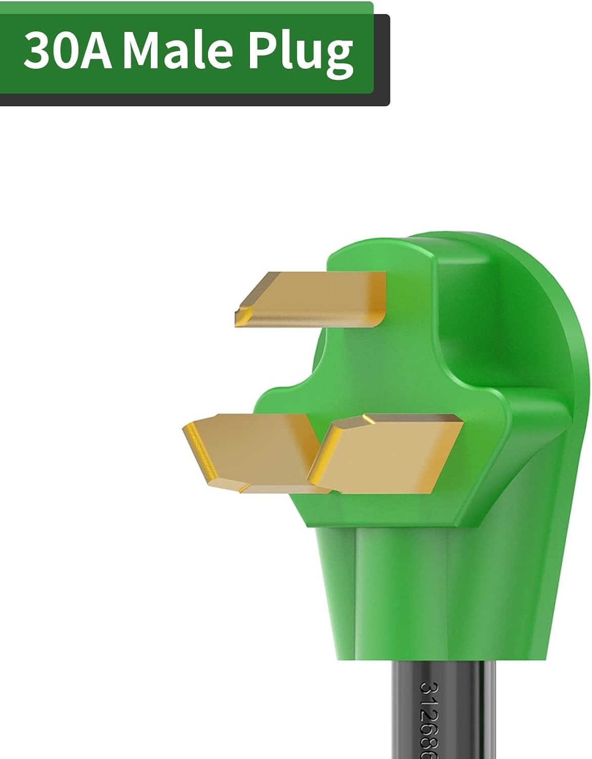 30A to 50A Welder Adapter, NEMA 10-30P to 6-50R, 12-Inch Green Cable