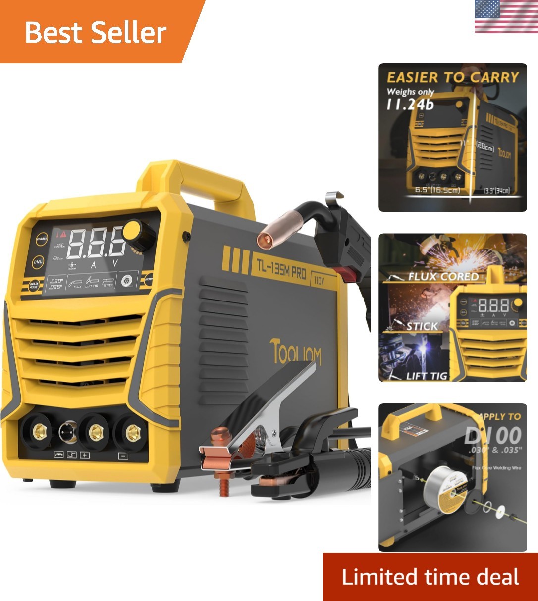135A Gasless MIG Welder with LCD Display – 3-in-1 Welding Machine 110V