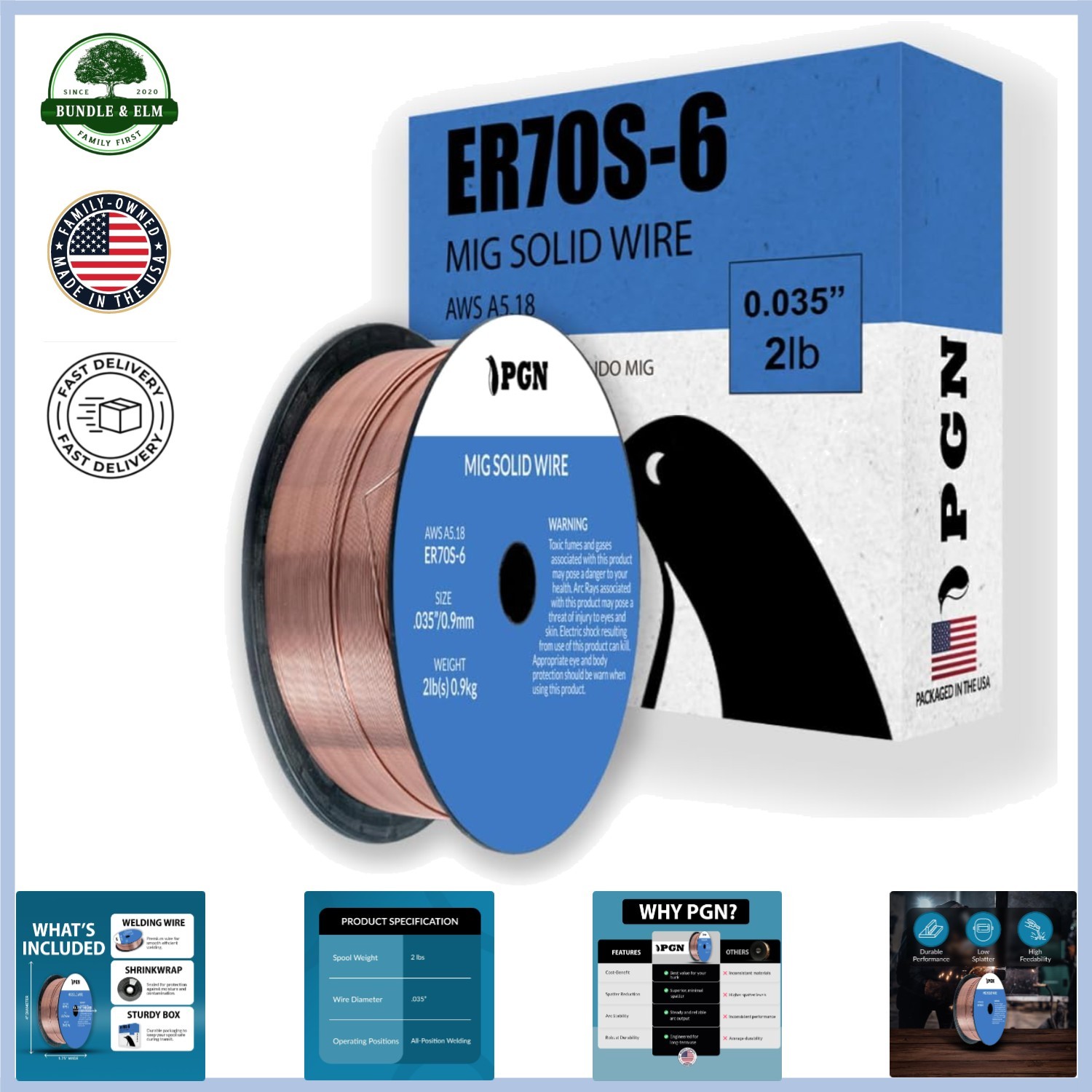 Solid MIG Welding Wire .035 Inch for Mild Steel – 2 Pound Spool Low Splatter