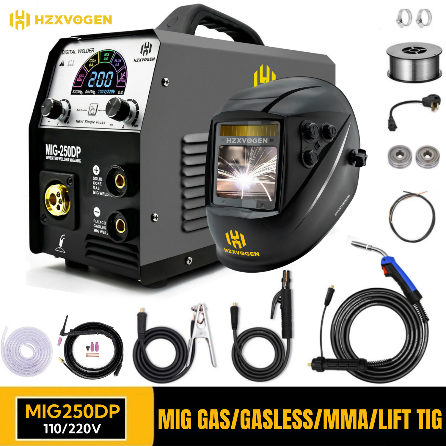 HZXVOGEN MIG Welder W/TIG TORCH MMA MIG Gas Gasless,Aluminum Welding Machine Set