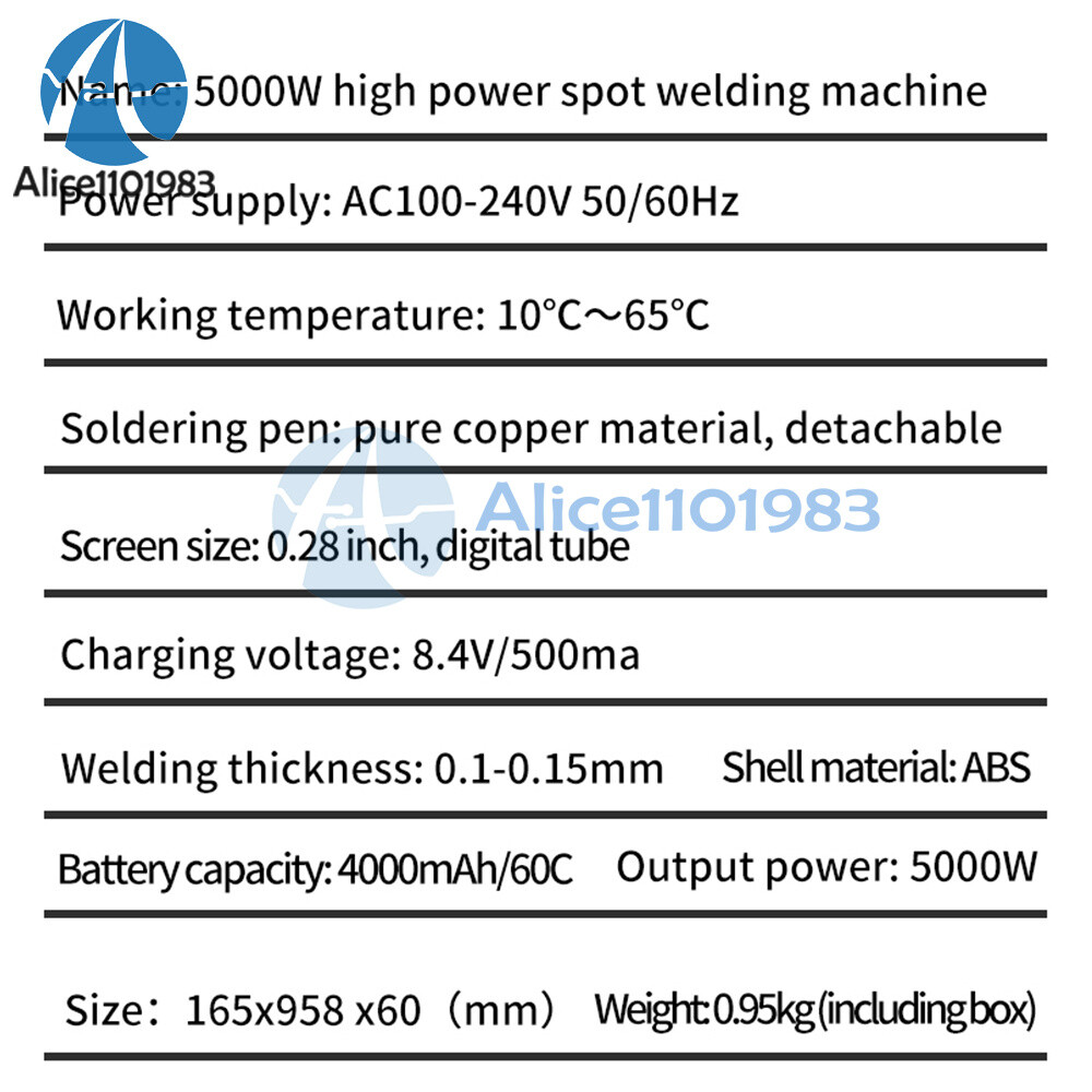 Portable Current Adjust 5000W 18650 Spot Welder Built-in 4000mAh/60C Battery