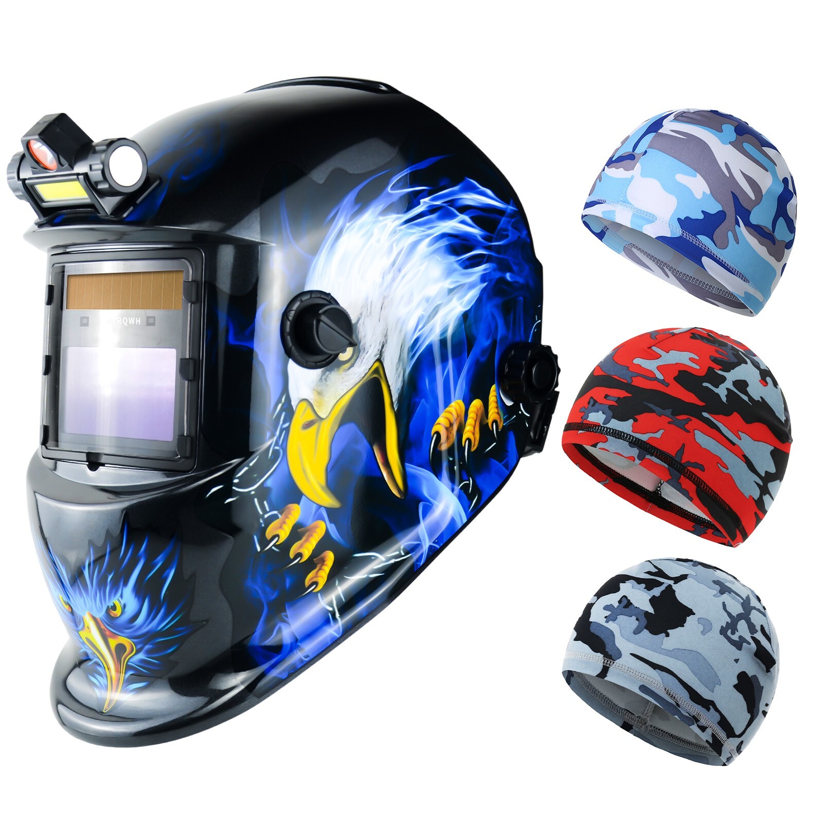 TRQWH Solar Powered Welding Mask 9-13 Shade & Breathable Camo Liner Caps, 3 Pcs