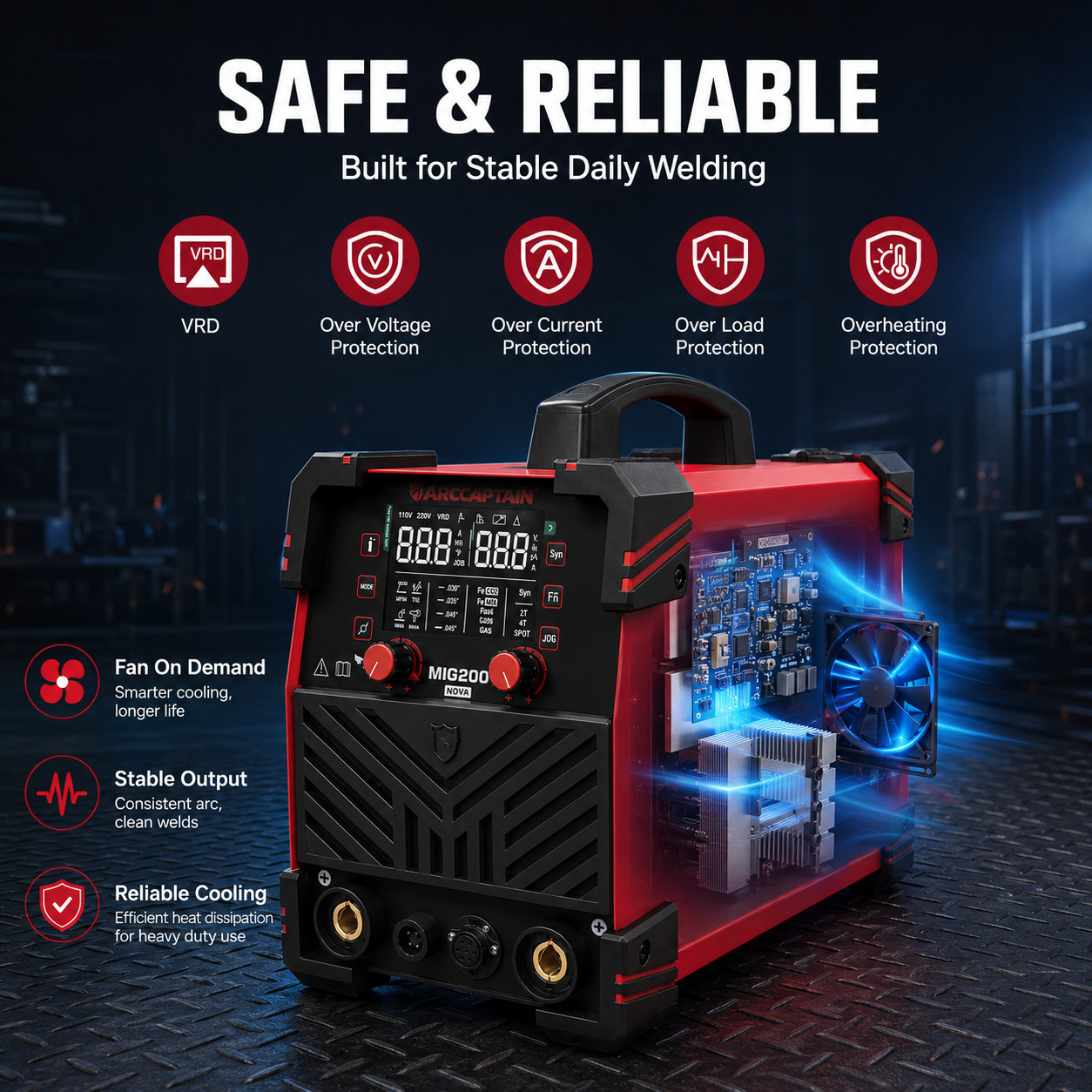 ARCCAPTAIN MIG200NOVA MIG Welder 6 in 1 Gas/Gasless MIG/Stick/Lift TIG Aluminum