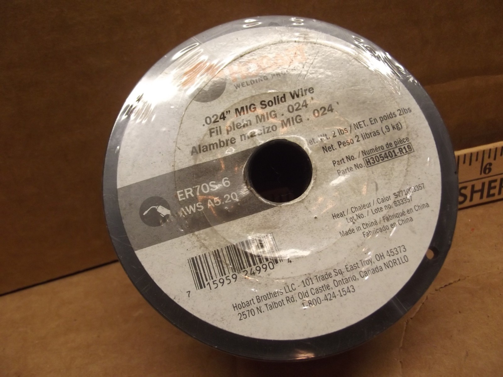 Hobart ER 70S-6 AWS A5.20 MIG SOLID Wire .024 X 2 LB (4″) Spool