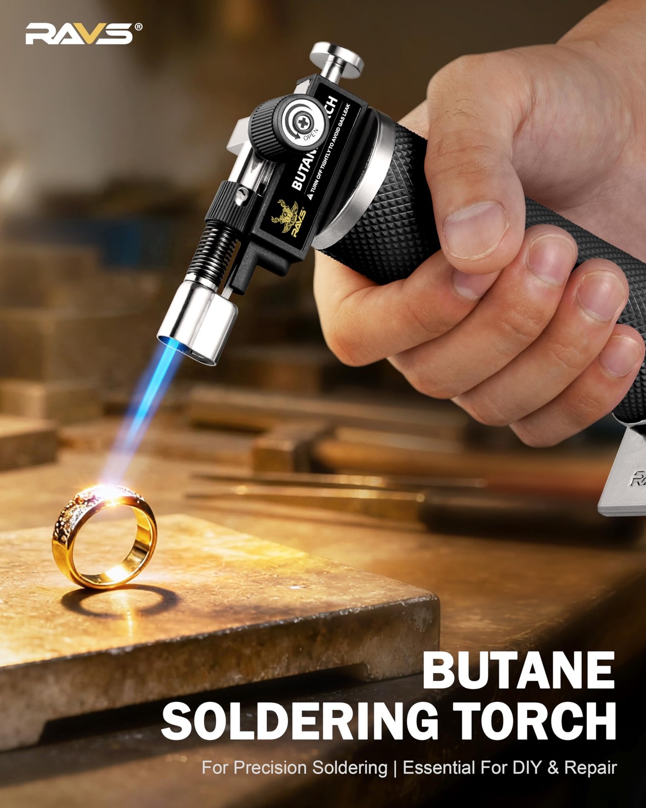 RAVS Butane Torch Lighter, DUAL Flame Mode Kitchen Torch, Micro torch, Black