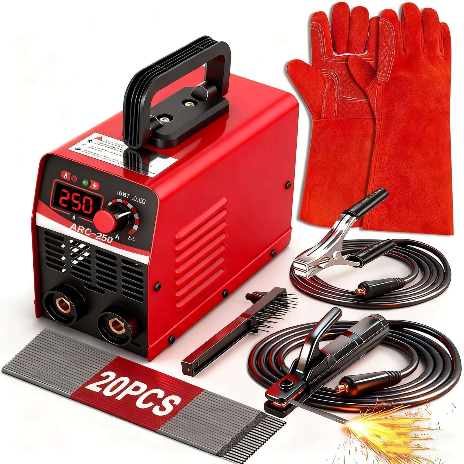 250Amp 20PCS Welding Rods 13 Inches Gloves Stick Welder, Excellent Welding Ef…