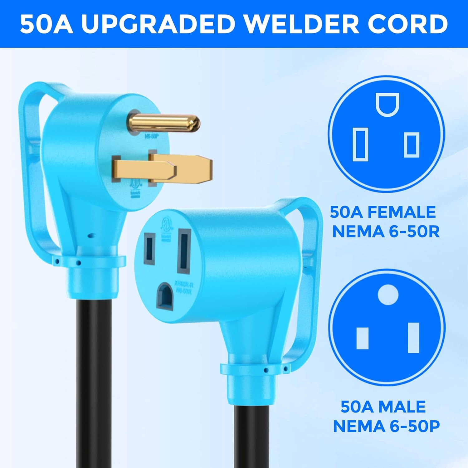 50Amp 40FT Welder Extension Cord 10 AWG, 250V NEMA 6-50P to 6-50R Heavy Duty Pow