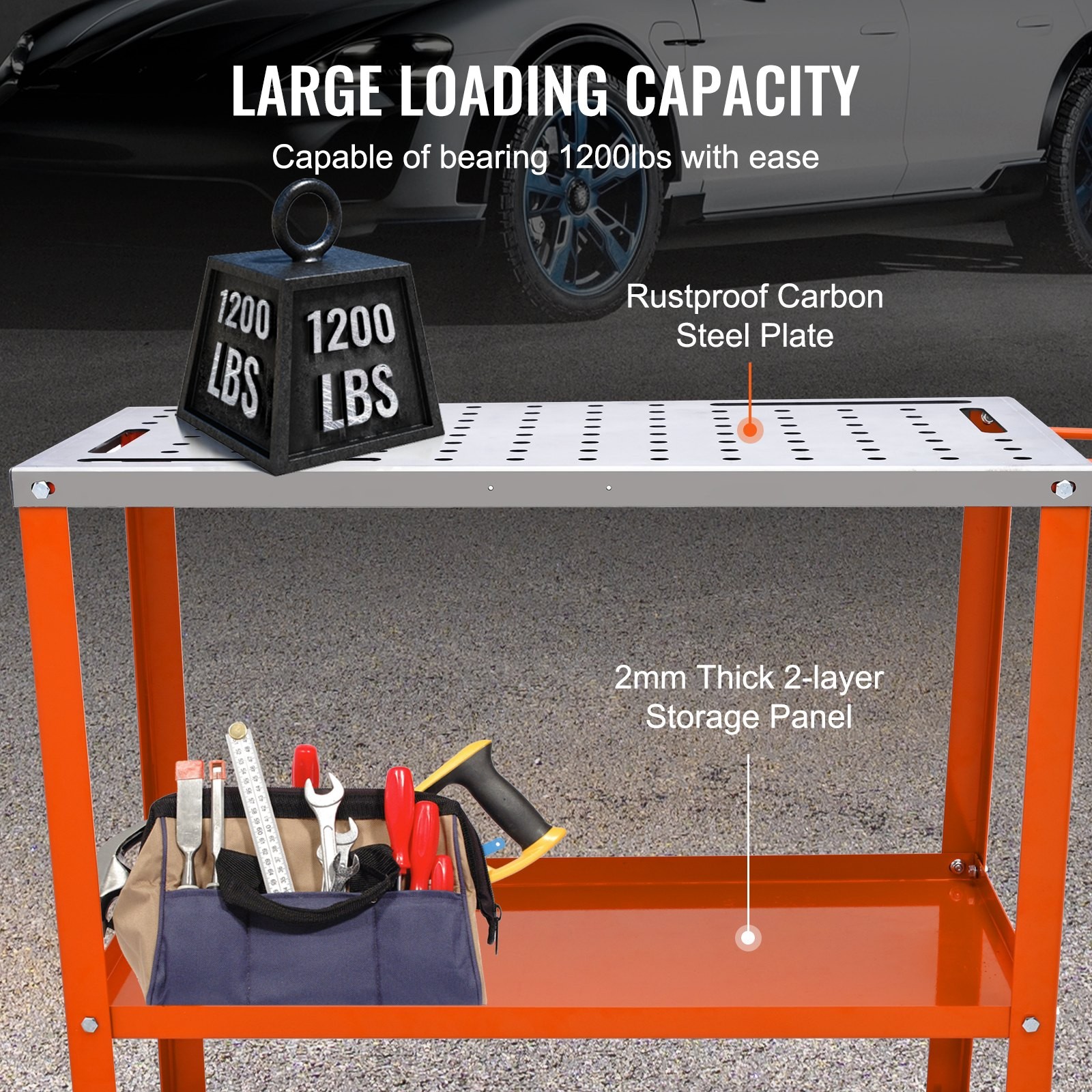 1200 LBS Welding Table Workbench Wheels Lockable Casters 4 Tool Slots