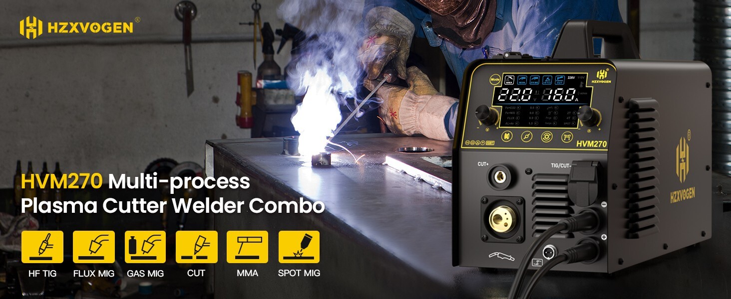 HZXVOGEN 6 IN 1 MIG/Plasma Cutter/HF TIG/ARC Welder Gas/Gasless Machine Aluminum