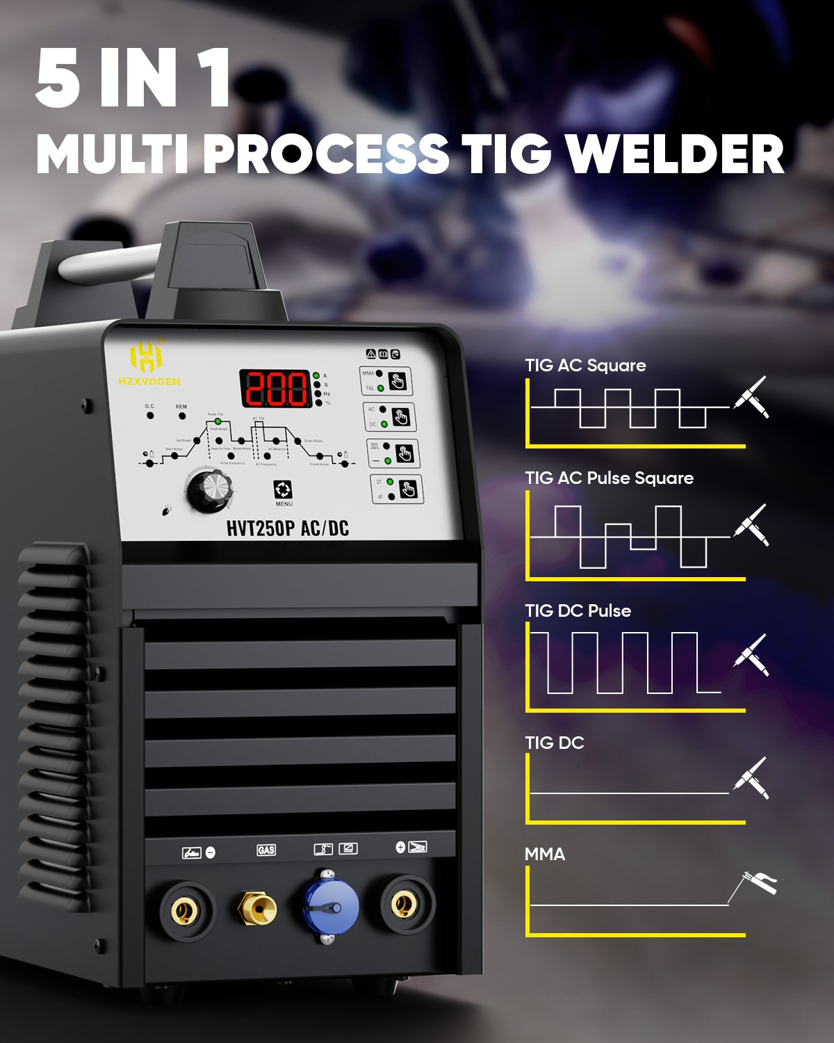 200A AC/DC Aluminum TIG Welder with Pulse TIG/HF TIG/Pulse TIG/SPOT TIG/Stick