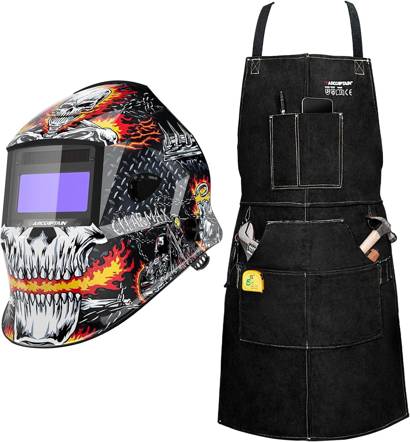 Large Viewing Screen Welding Helmet and Leather Apron, 1/1/1/1 Top Optical Clari