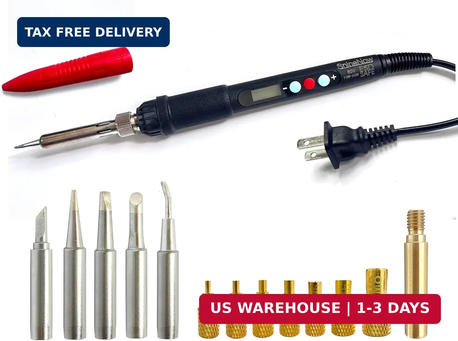 60W Digital Soldering Iron Heat Set Insert Tool with Extra Soldering Tips and He