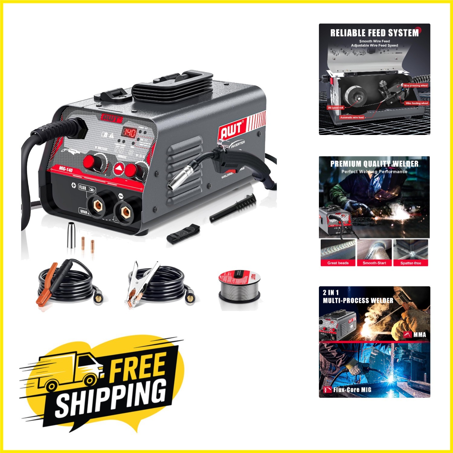 Compact 140A MIG/Stick Welder – Safe 110V Gasless Welding Machine for All