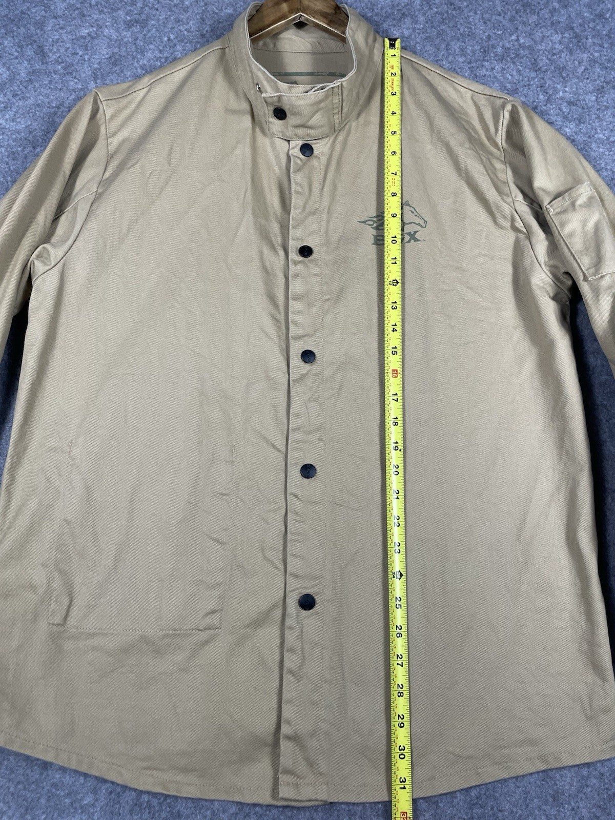 BSX FR Flame Resistant Welding Jacket Mens Large Tan Black Stallion Cotton