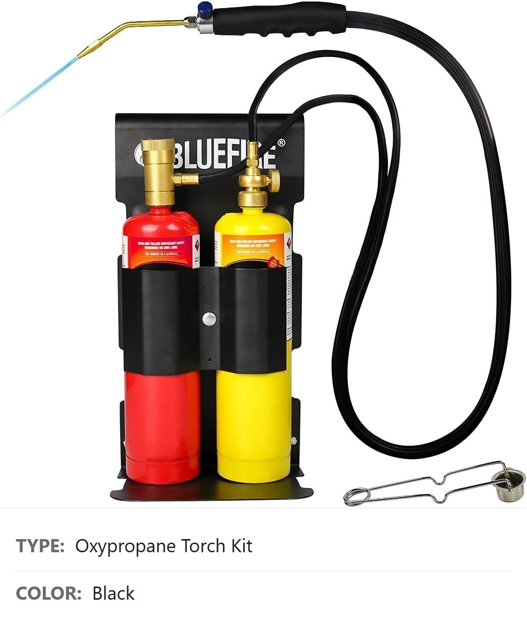 Oxypropane Welding Torch Kit, Flint Lighter, Cylinder Holder Rack, Black