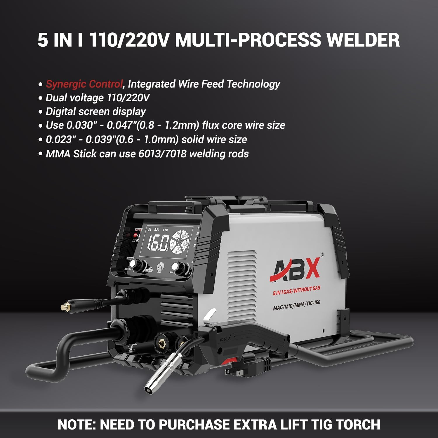 Welding Machine, 5 in 1 MMA Stick/Gas Mig/Mag/Gasless FLUX-C