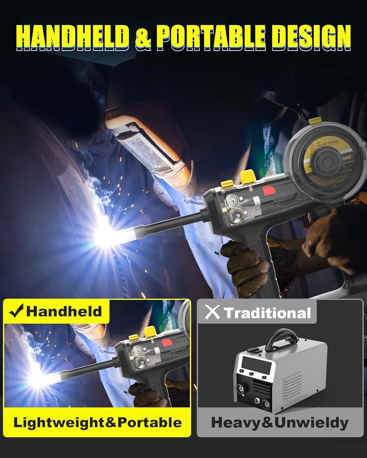 HIZONE Handheld 110V MIG Welder – 100A Compact Design with Accessories Included