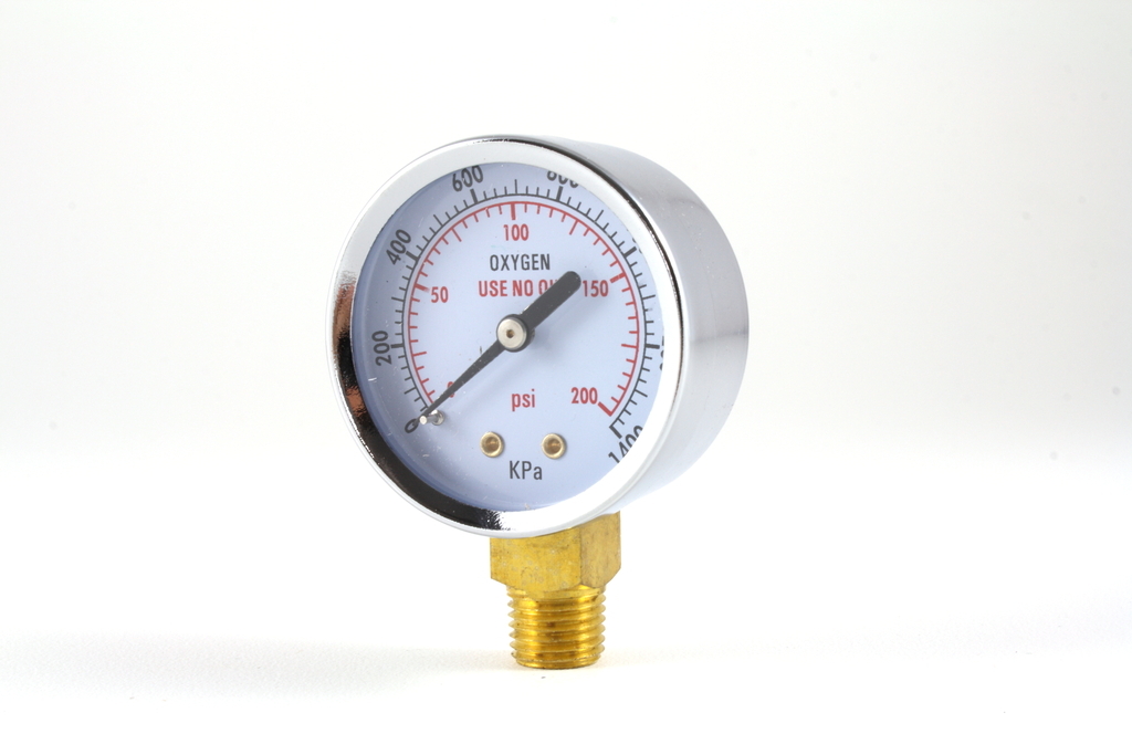 Low Pressure Gauge for Oxygen Regulator 0-200 psi – 2 inches – 1/4″ NPT