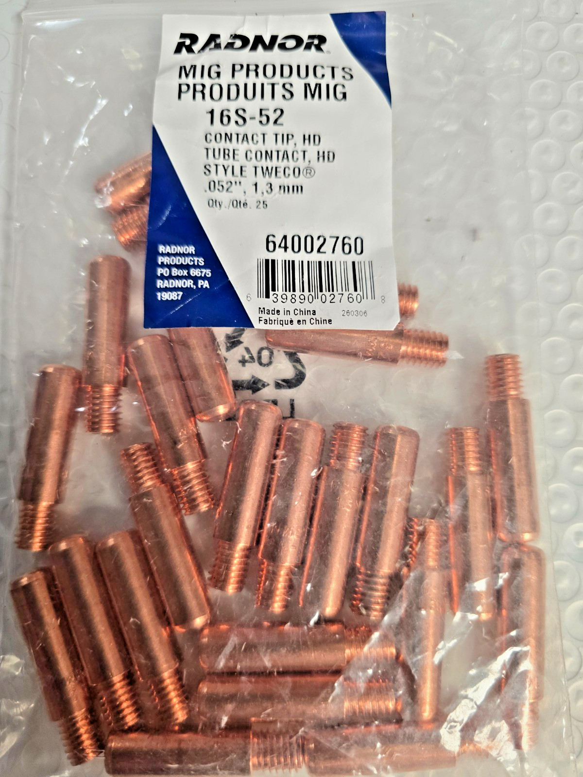 RADNOR 16S-52 CONTRACT TIP HEAVY DUTY .052″ 64002760 NEW 25 Pack