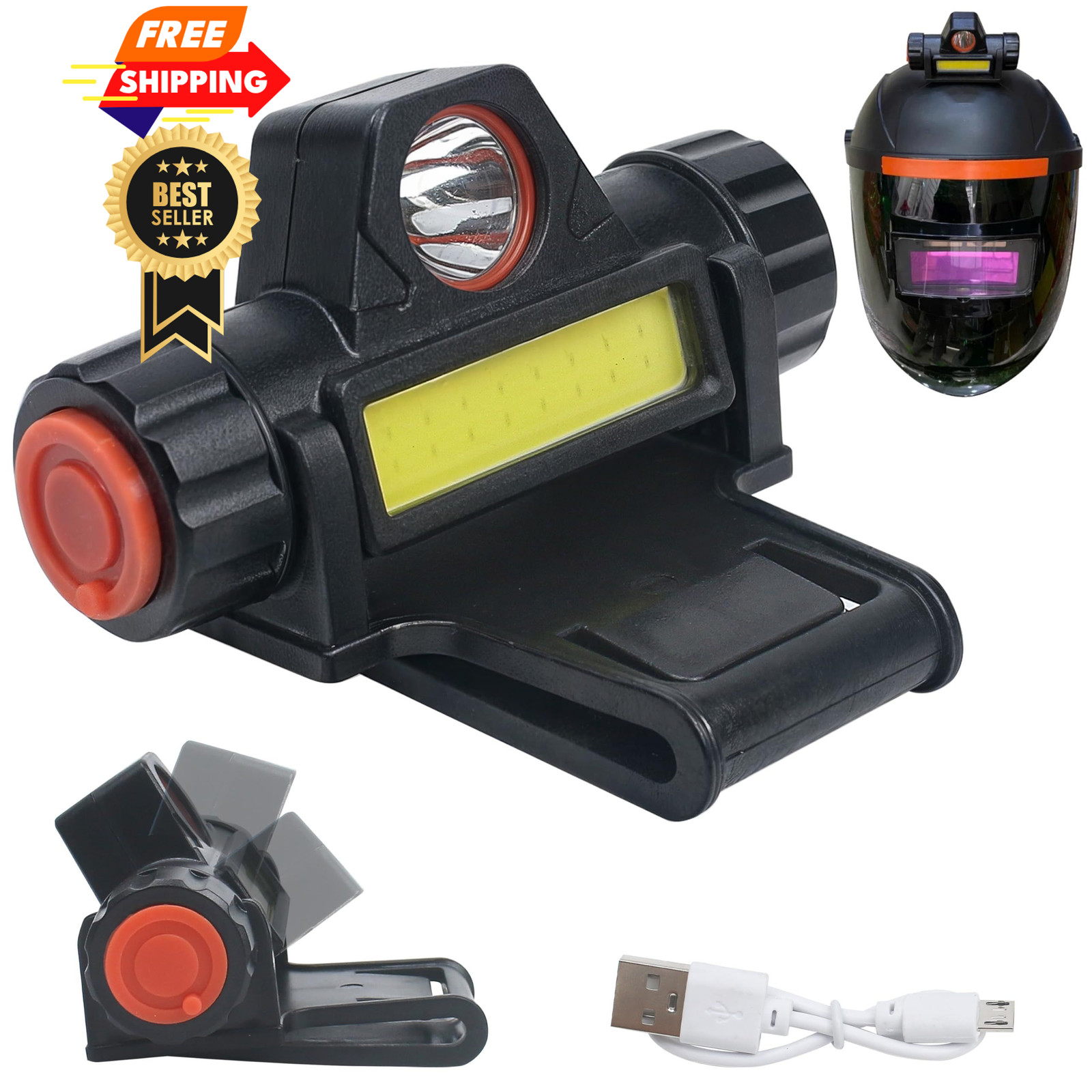 Welding Helmet Light, Hood Attachment Headlight with Mount Holder Black