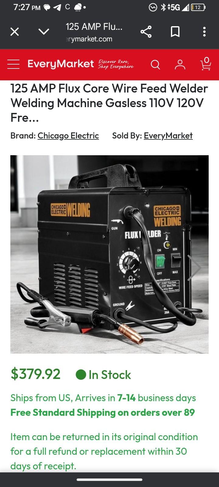 Chicago Electric Welding Flux Core 125 Amp Welder Machine Equipment Compact Tool