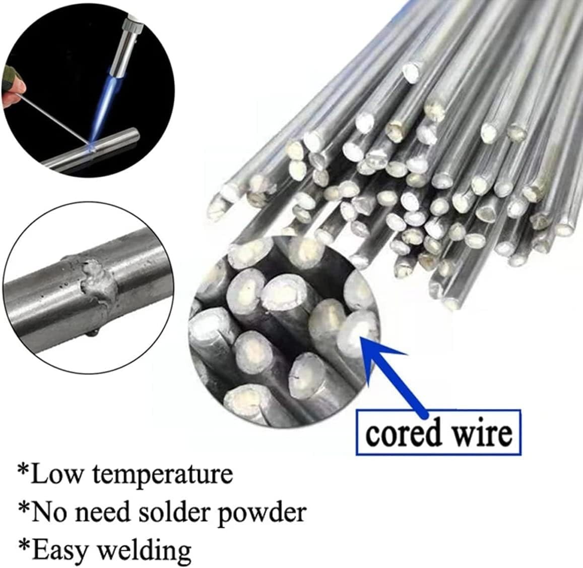 Varilla Aluminio Para Soldar Núcleo Fundente No Usa Polvo Buena Calidad 50 PCS