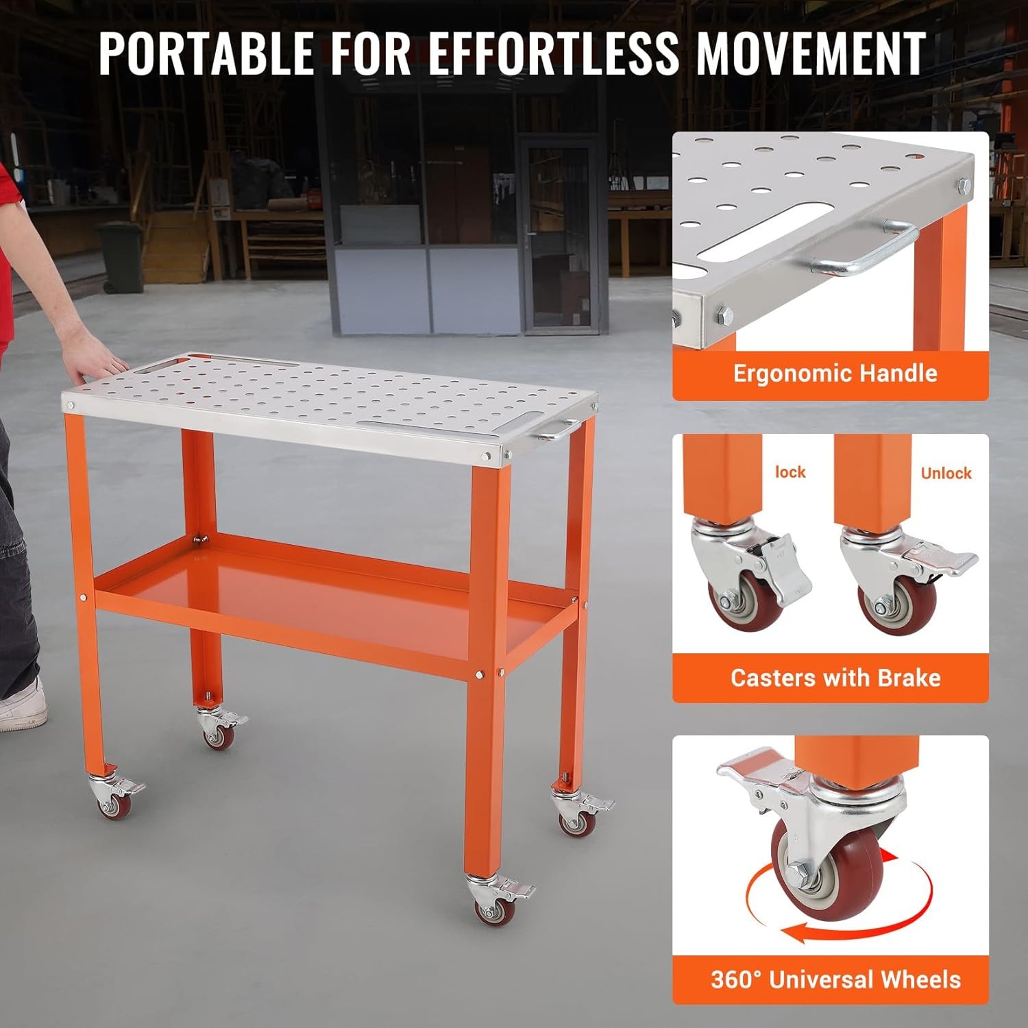 36×18 Inch Welding Table 1200LBS Load Capacity Steel Welding Workbench W/ Wheels