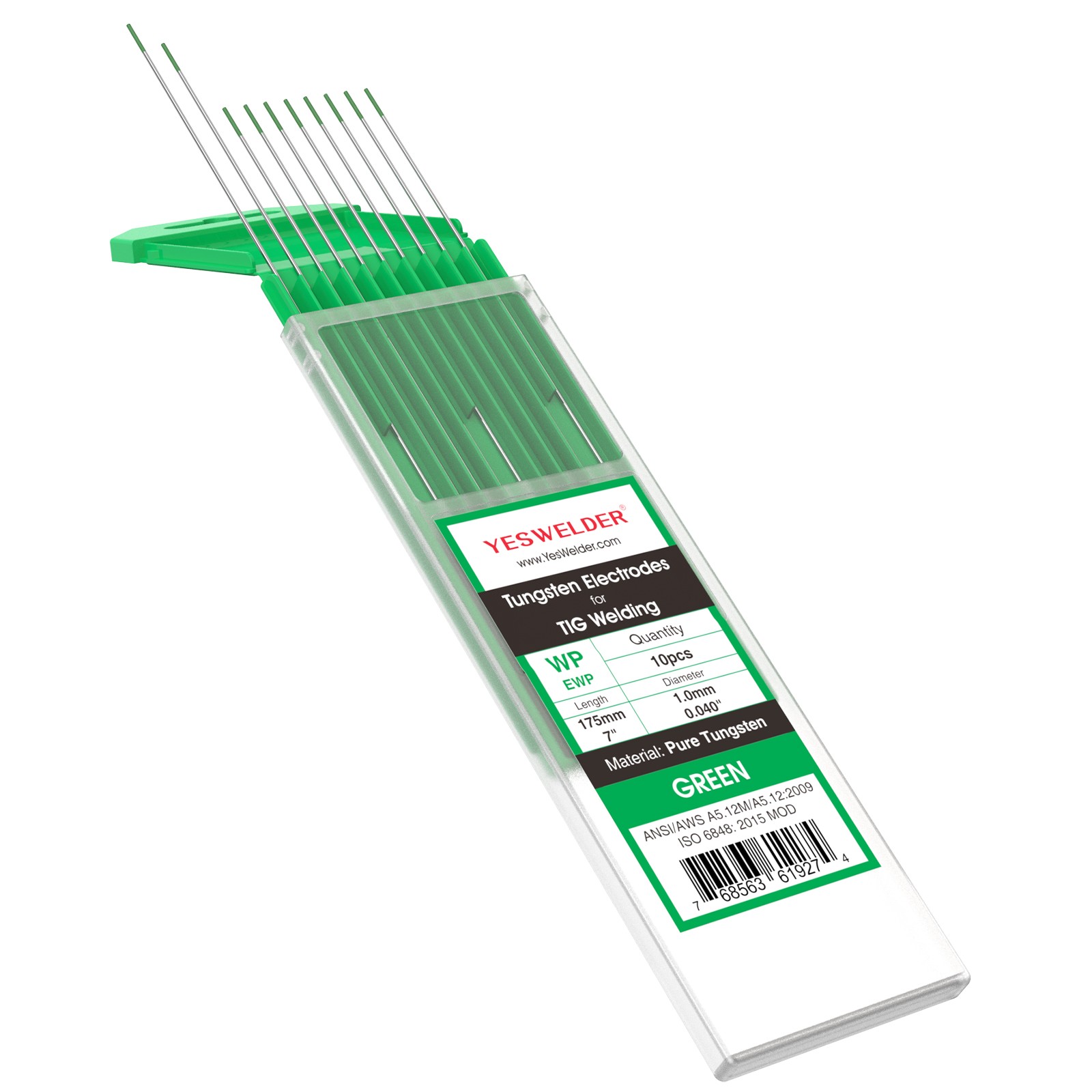 10-pk .040″-5/32″x7″ Length Pure(Green, EWP) TIG Welding Tungsten Electrode
