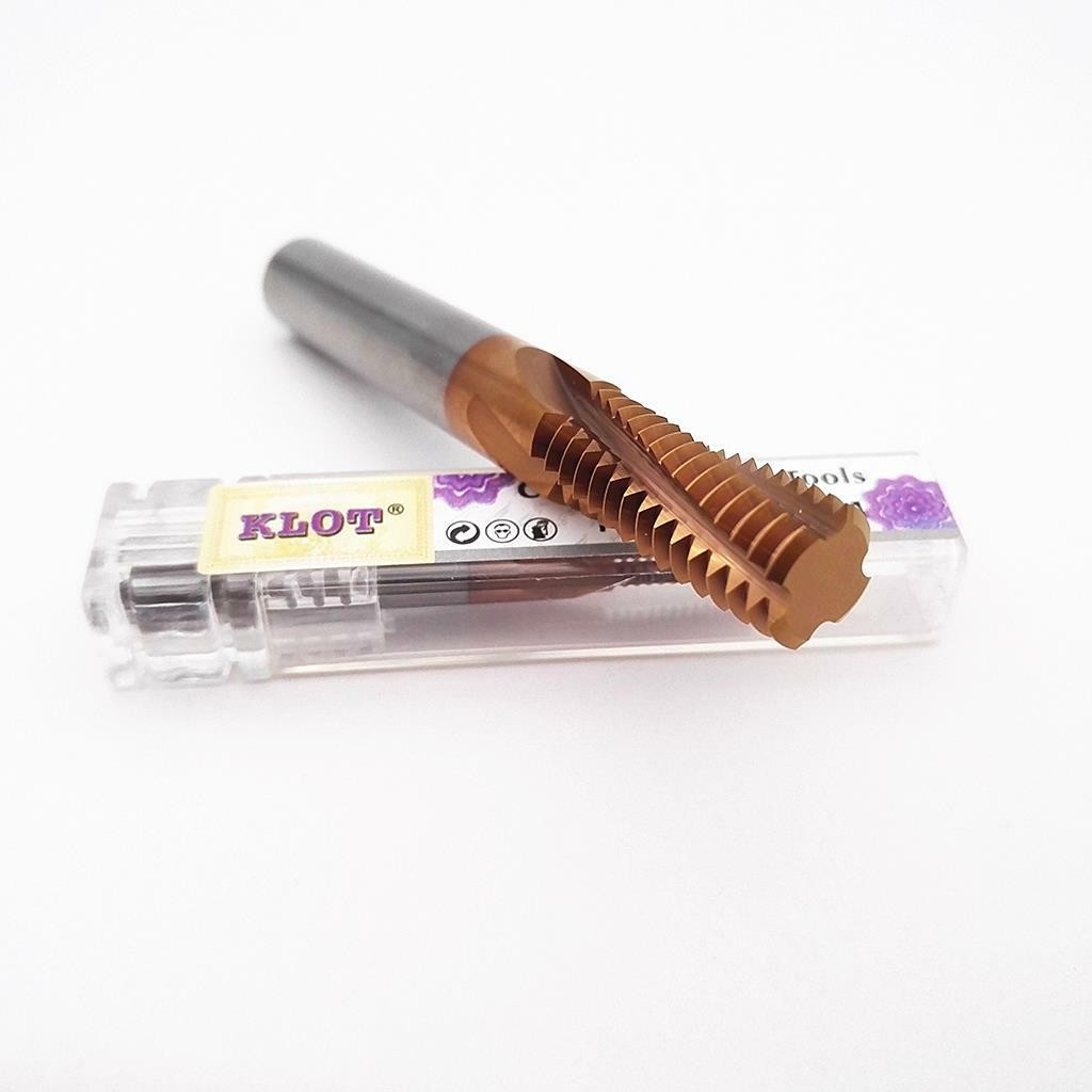 KLOT HRC60 TiCN Coated Solid Carbide Thread Mill M3-M14 Spiral Helical 4-Flute