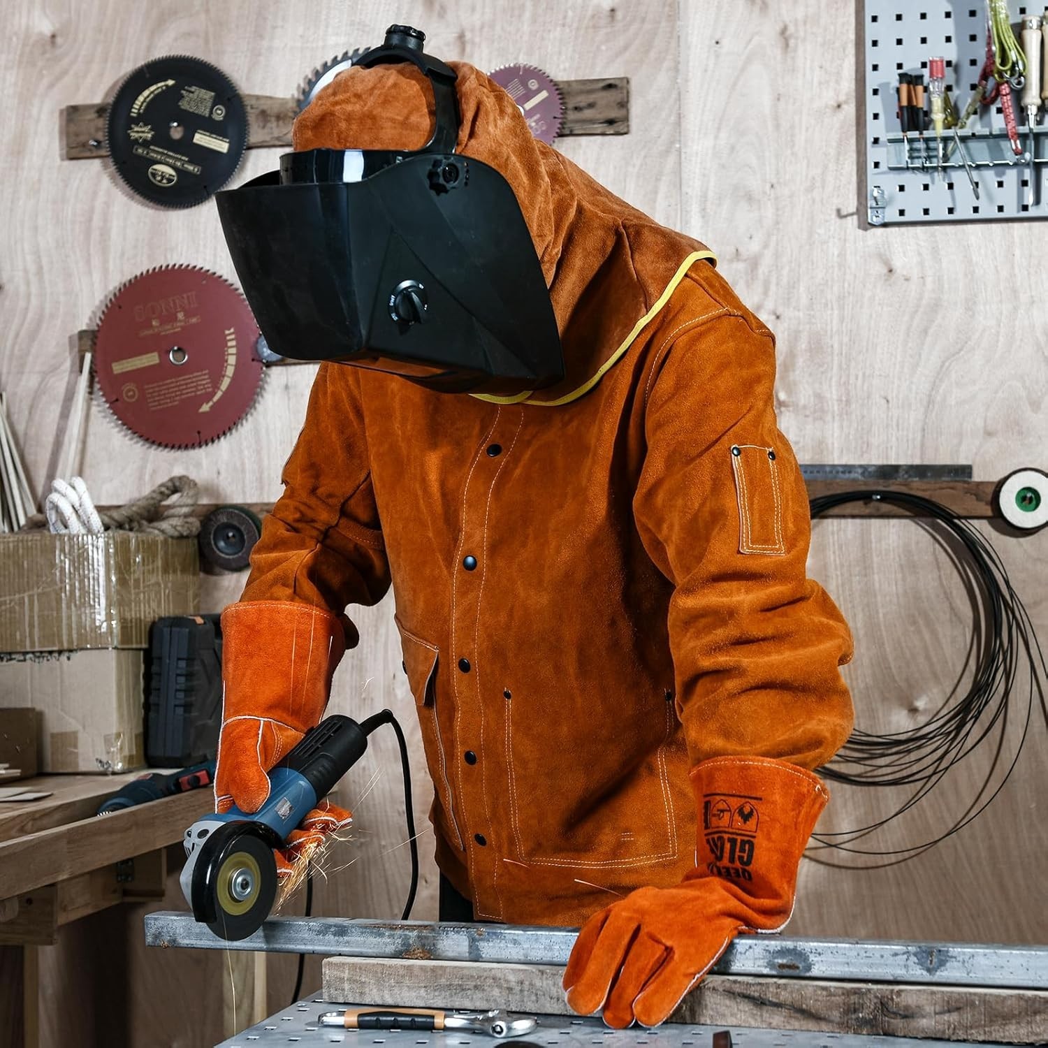 Welding Hood Leather – Cowhide Split Leather Welding Caps Protector with Neck…